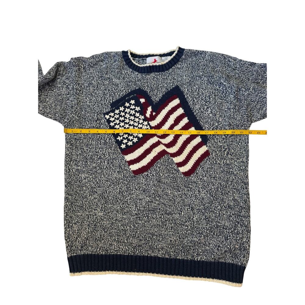 Vintage 90s American Flag Heathered Knit Sweater Size Medium Womens CRAZY HORSE - Picture 7 of 9